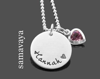 Namenskette Mädchen personalisierbar Silber Gravur BEHERZT 925 Kinderkette mit Name und Kristallherz Geschenk Geburtstag von Samavaya