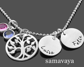 Collier avec gravure FAMILY TREE nom collier en argent sterling 925 pierre de cristal personnalisée