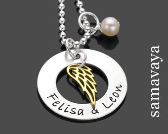 Partnerkette Freundschaftskette Flügel Silber Gravur WINGED GOLD 925 Silber Engelsflügel Halskette Namen custom hand stamped name necklace