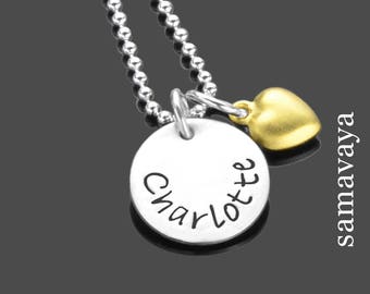 Namenskette Herz Frau GOLDHERZCHEN 925 Silberkette Gravur personalisierte Kette Silberschmuck name necklace personalized