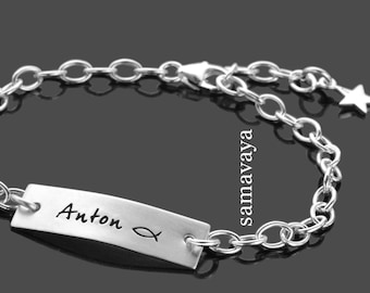 Taufarmband Junge Gravur personalisiert STERNCHEN 925 Silber Taufschmuck Namensarmband Geschenk Taufe Taufpate Taufpatin personalised