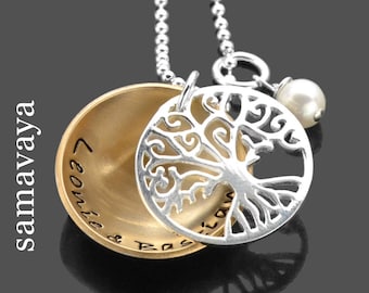 Familieketting, naamketting, levensboomketting, gepersonaliseerde GOUDEN KLEINE zilveren cadeauketting, kindernaamjuwelen, familiehanger, boomkraal