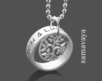 Familien Kette Gravur Namenskette Lebensbaum OUR TREE Ring Wunschtext Damenkette Silber Gravur Halskette personalisiert Geschenk Freundin