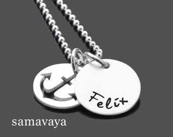 Name necklace with anchor LITTLE ANCHOR 925 silver necklace with name personalized jewelry with engraving pendant with anchor necklace with name