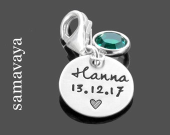 Anhänger zur Taufe HERZIG 925 Silber Charm mit Gravur Kristall Taufgeschenk Taufanhänger Namensgravur Geschenk Mutter Mama mit Name Täufling