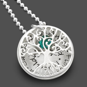 Family Necklace Tree of Life Name Necklace Engraving Children&#39;s Names TREE OF LOVE Crystal xt 925 Silver Pendant Names Family Children Personalized Mom