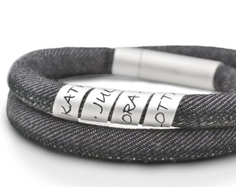 Men's bracelet engraving name LOOP MEN JEANS black 925 silver men's bracelet personalized men's jewelry customizable children's names