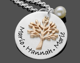 Familienbaum Familienkette Namenskette Gravur BAUM DER LIEBE rosegold Lebensbaum 925 Silber Kette Namen Kindernamen personalisiert Perle