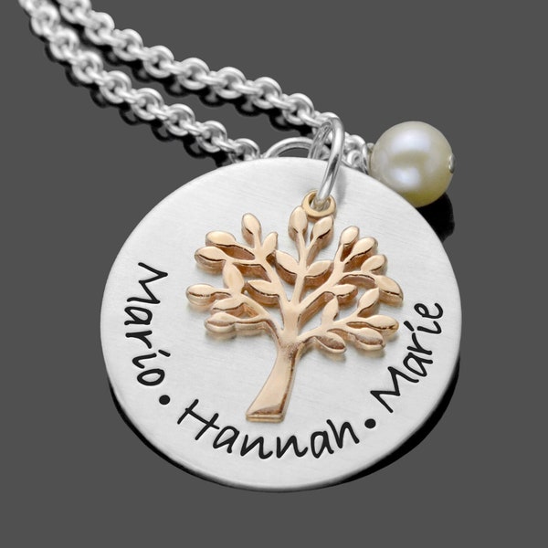 Family tree family necklace name necklace engraving TREE OF LOVE rose gold tree of life 925 silver necklace names children's names personalized pearl