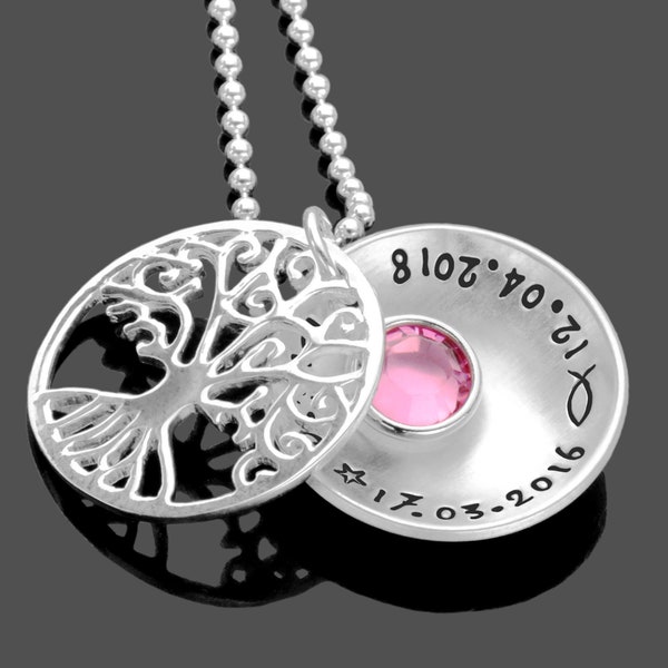 Baptismal necklace tree of life birthstone CHRISTENING GIFT girl engraving CHRISTENING TREE CRYSTAL 925 silver personalized name date by Samavaya