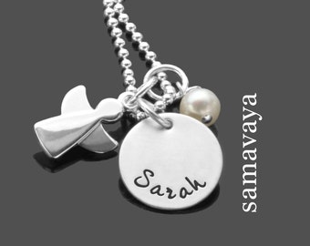 Taufkette Schutzengel Taufgeschenk Mädchen Patenkind ERLEUCHTET XL Gravur Engel Geschenk Pate Taufschmuck Silber Namensgravur Taufe Name