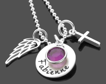 Confirmation Gift Necklace Girl Engraving SHINE 925 Silver Cross Angel Wings Communion Confirmation Youth Consecration Personalized Name Necklace