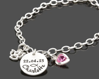 Pulsera bautismo niña LEAN ON ME 925 nombre de plata pulsera bautismo joyería grabado ángel guardián bautismo regalo bautismo pulsera ahijado padrino