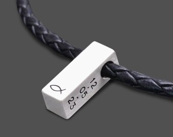 Gift communion boy FAITH leather necklace personalized confirmation engraving date communion gift personalized necklace cuboid silver