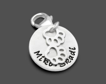 Pendentif breloque gravure nom d'animal GIB PATTES chat nom de chien pendentif quadrupède personnalisé patte pour bracelet à breloques personnalisé