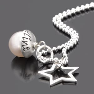 Naam ketting ketting gepersonaliseerde stergravure LYHO STAR 925 zilver gepersonaliseerd cadeau vrouw vriendin ster hanger parel gepersonaliseerd