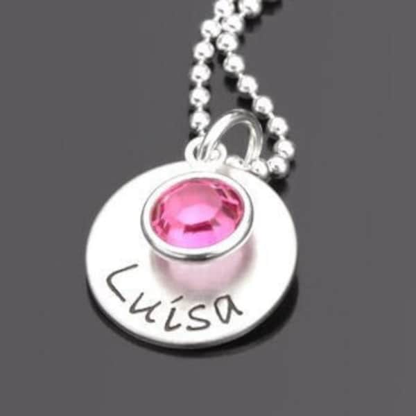 Name necklace girls birthstone children personalized COLORED 925 silver chain engraving children's necklace girls crystal stone name name engraving