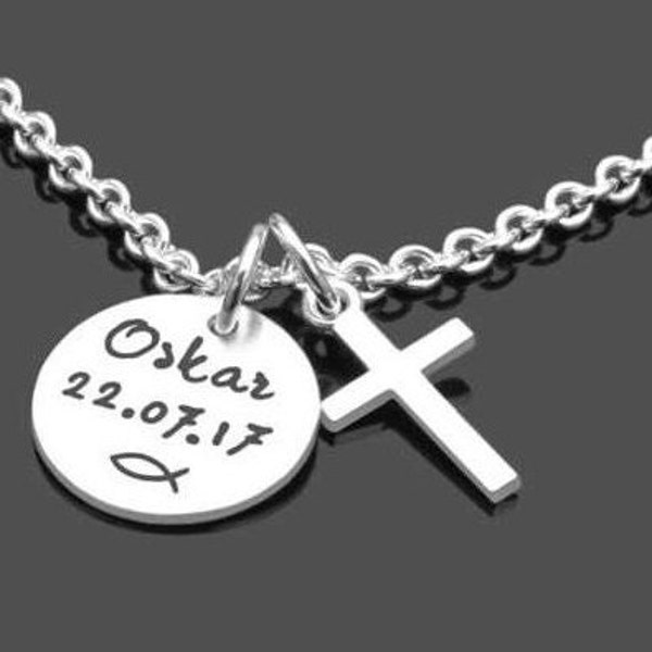 Taufkette Gravur Taufgeschenk Taufe Junge MEINE TAUFE KREUZ 925 Silberkette Namenskette personalisiert für Jungs Jungen