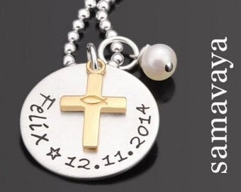 Taufkette Junge Kreuz Gravur personalisiert Kette Geschenk Taufe SEGNE MICH GOLD 925 Silber Taufschmuck Taufgeschenk Jungen Name Datum