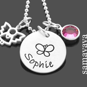 Children's Jewelery Chain Engraved Guardian Angel Girls Name Necklace SPRING ANGEL 925 Silver Chain Personalized Butterfly Children's Jewelery Samavaya image 1
