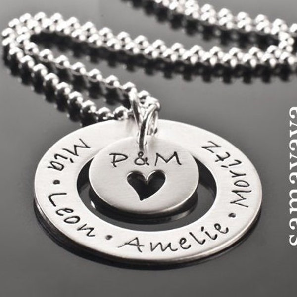 Familienkette Kette Namen Kinder Gravur FAMILY CIRCLE Silber personalisiert Familiennamen Kindernamen Initialen Herzanhänger Familienschmuck