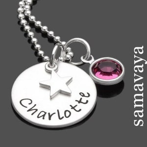 Kinderkette Schmuck Mädchen Silber Gravur personalisiert KLEINER STERN KRISTALL Namenskette Kinder Kinderschmuck Geschenk Geburtstag Bild 1