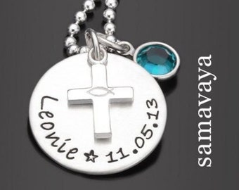 Necklace baptism boy girl cross engraving BLESS ME 925 silver baptism jewelry personalized name engraving cross pendant crystal stone cross chain