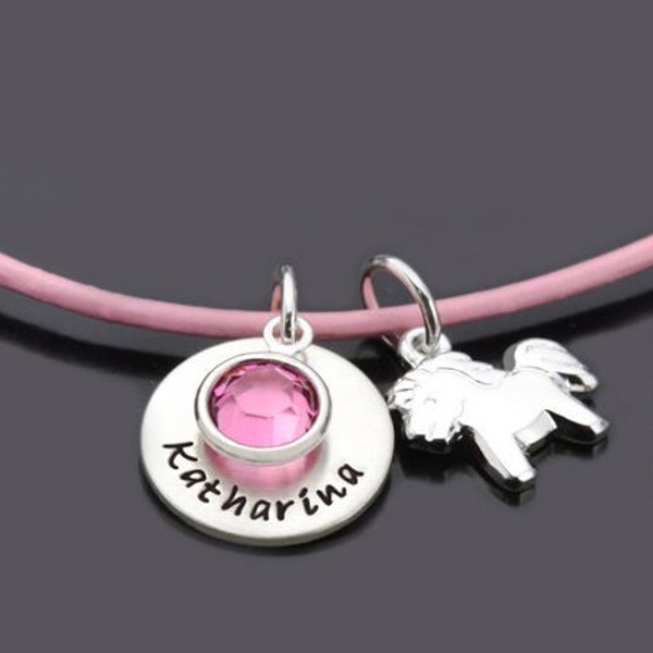 Kinderkette Kette Pferd Gravur Mädchen PFERDCHEN 925 Silber personalisiert Mädchenschmuck Lederband Geschenk Kind Girls Geburtstag Anhänger