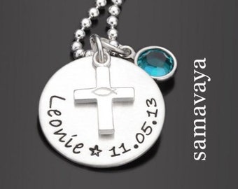 Baptism necklace cross girl engraving name date crystal stone baptism jewelry real silver pendant name engraving confirmation communion baptism confirmation