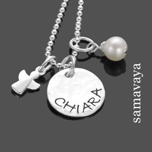 Necklace communion gift girl personalized ENLIGHTENED 925 silver name chain guardian angel engraving gift communion youth consecration girl