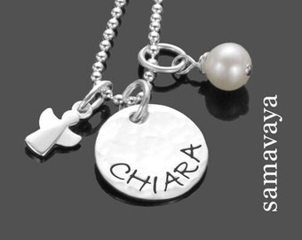 Kette Kommunion Geschenk Mädchen personalisiert ERLEUCHTET 925 Silber Namenskette Schutzengel Gravur Geschenk Kommunion Jugendweihe Mädchen