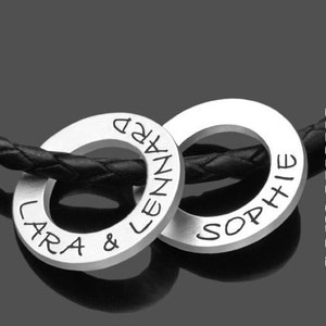 Halskette Männer Gravur Herrenkette personalisiert MESSAGE RINGS MEN Black 925 Silberringe Leder Männer Schmuck Männerkette Kindernamen Bild 1