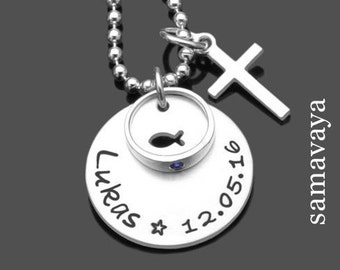 Doop ketting doop ring jongen kruis gravure ketting cadeau doop Blessed Fish 925 zilveren ketting doop sieraden ring kruis ketting jongen meisje peetvader