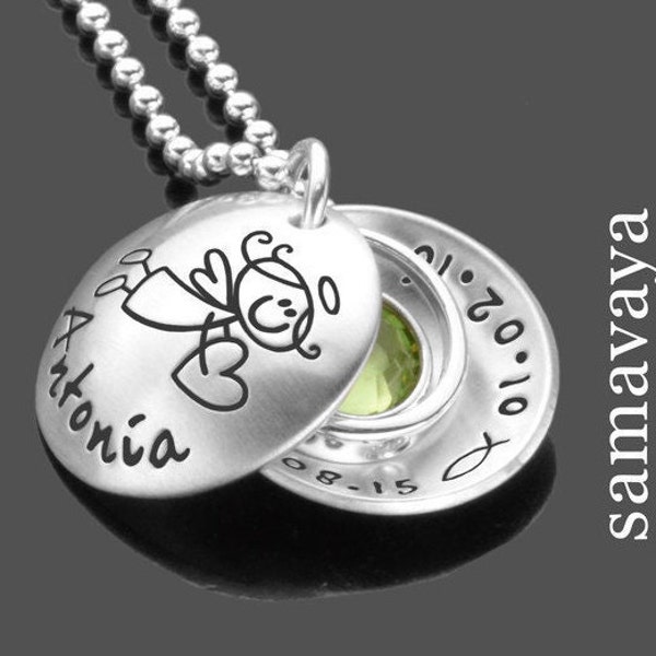 personalisierbare TAUFKETTE TAUFRING Taufschmuck Gravur Name Datum Schmuck Taufe Medaillon Kette personalisiertes Taufgeschenk Schutzengel