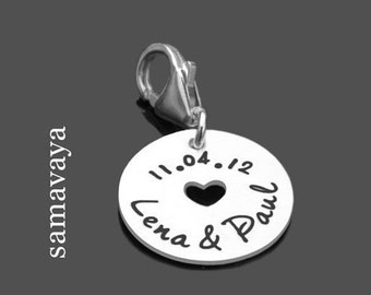Bracelet pendentif breloque coeur gravure IN LOVE 925 pendentif coeur en argent personnalisé nom date couples amour pour bracelet à breloques petite amie