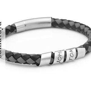 Bracelet men black/grey engraving LOOP MEN Men's bracelet leather, 925 sterling silver image 1