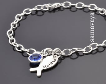 Taufarmband Junge Silber Gravur Name WILLKOMMEN 925 Silber Armband zur Taufe mit Namensgravur Fisch Taufgeschenk von Samavaya