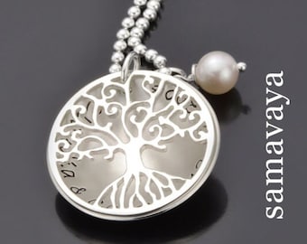 Chaîne familiale arbre de vie chaîne arbre généalogique ARBRE D'AMOUR 925 chaîne en argent gravure nom chaîne famille bijoux noms femme mère grand-mère noms d'enfants