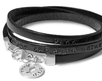Armband Gravur Konfirmation Kommunion personalisiertes Geschenk KUMBAYA 925 Silber Lederarmband Gravur Jugendweihe Firmung