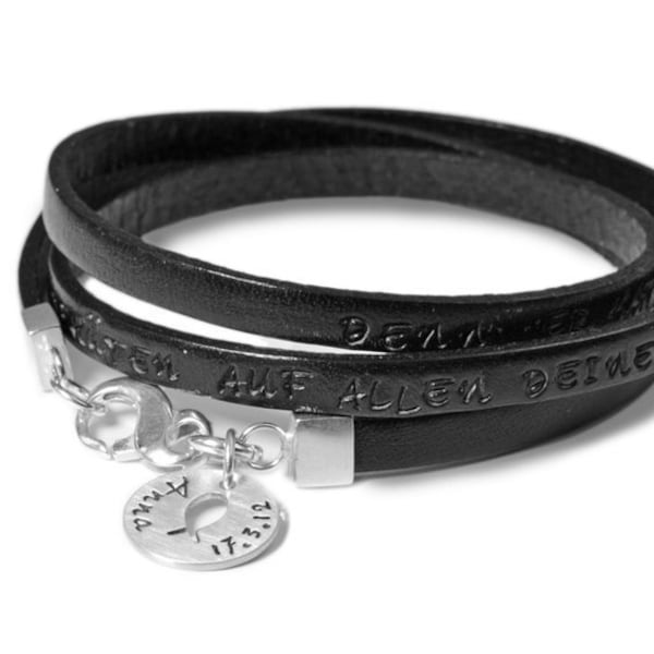 Armband zur Konfirmation Kommunion KUMBAYA 925 Silber Lederarmband Gravur Jugendweihe Geschenk