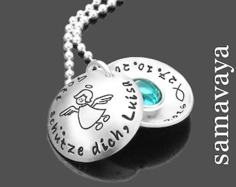 Doopgeschenk gepersonaliseerde engel naam gravure GODS ZEGEN GEBOORTESTEEN 925 zilveren ketting met engel doopsieraden kinderketting van Samavaya