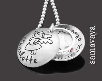 MEDAILLON MIT GRAVUR KOMMUNION SCHMUCK ENGEL KETTE SILBERSCHMUCK MIT NAMEN
