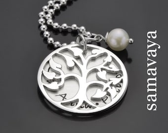 Levensboom ketting gepersonaliseerde FAMILY TREE MEDIUM 925 zilveren ketting met naam familie ketting kind naam cadeau vrouw moeder moeder oma