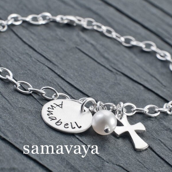 Silberarmband Geschenk Kommunion Konfirmation Mädchen THE CROSS 925 Silber Namensarmband Firmung Jugendweihe personalized personalisiert