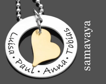 Schmuck Familie Familienkette Herz Gravur Namenskette Damen CIRCLE OF LOVE 925 Silber Halskette Familienschmuck Goldherz Namen Kindernamen