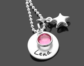 Nom Collier Chaîne Étoile Collier Filles Argent COLORÉ ÉTOILES Gravure Collier Pour Enfants Personnalisé Étoile Cristal Pierre Nom Filles Étoile Pendentif