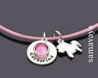 Kinderkette Kette Pferd Gravur Mädchen PFERDCHEN 925 Silber personalisiert Mädchenschmuck Lederband Geschenk Kind Girls Geburtstag Anhänger