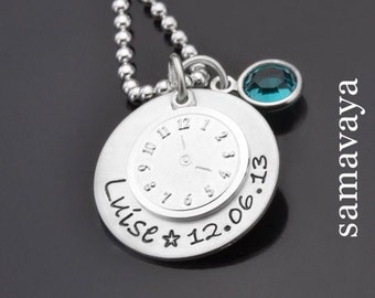 Geburtsuhr Kette Taufe Mädchen Jungen Gravur DATE OF BIRTH 925 Silber Taufuhr Taufkette Geburtskette Uhr personalisiert Name Datum Samavayaq