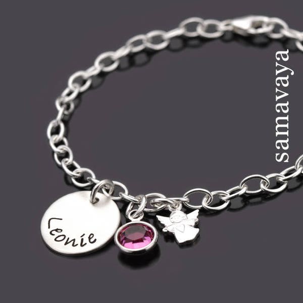 Kinderarmband Mädchen Kinderschmuck Gravur personalisiert ENGELCHEN Silber Namensschmuck Bettelarmband Geschenk Geburtstag personalised