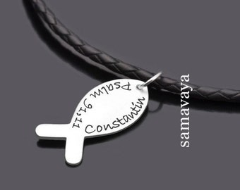 Chain Leather Communion Fish Boys HALLELUJAH Silver Leather Chain Engraving Gift Confirmation First Communion Confirmation Youth Consecration Christian Fish